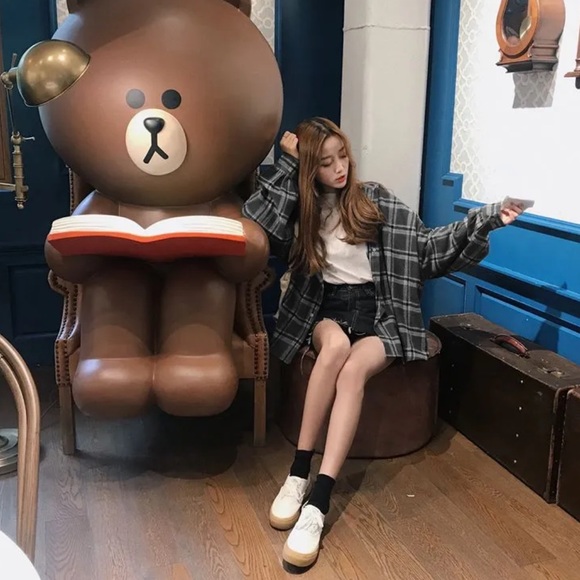 YesStyle Plaid Shacket Gray - Picture 3 of 4